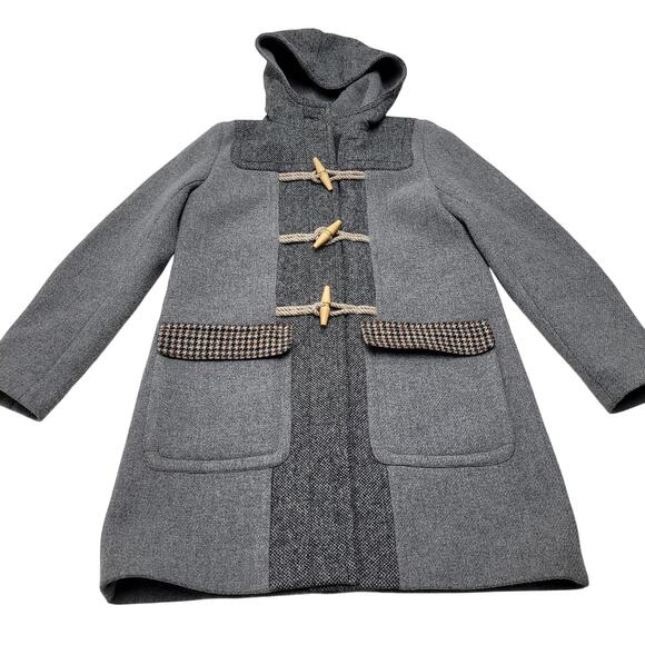 J. Crew Collection gray tweed wool houndstooth duffel hooded toggle coat - Picture 1 of 9